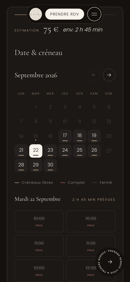 The Creativ' Outline sur téléphone : le calendrier de réservation