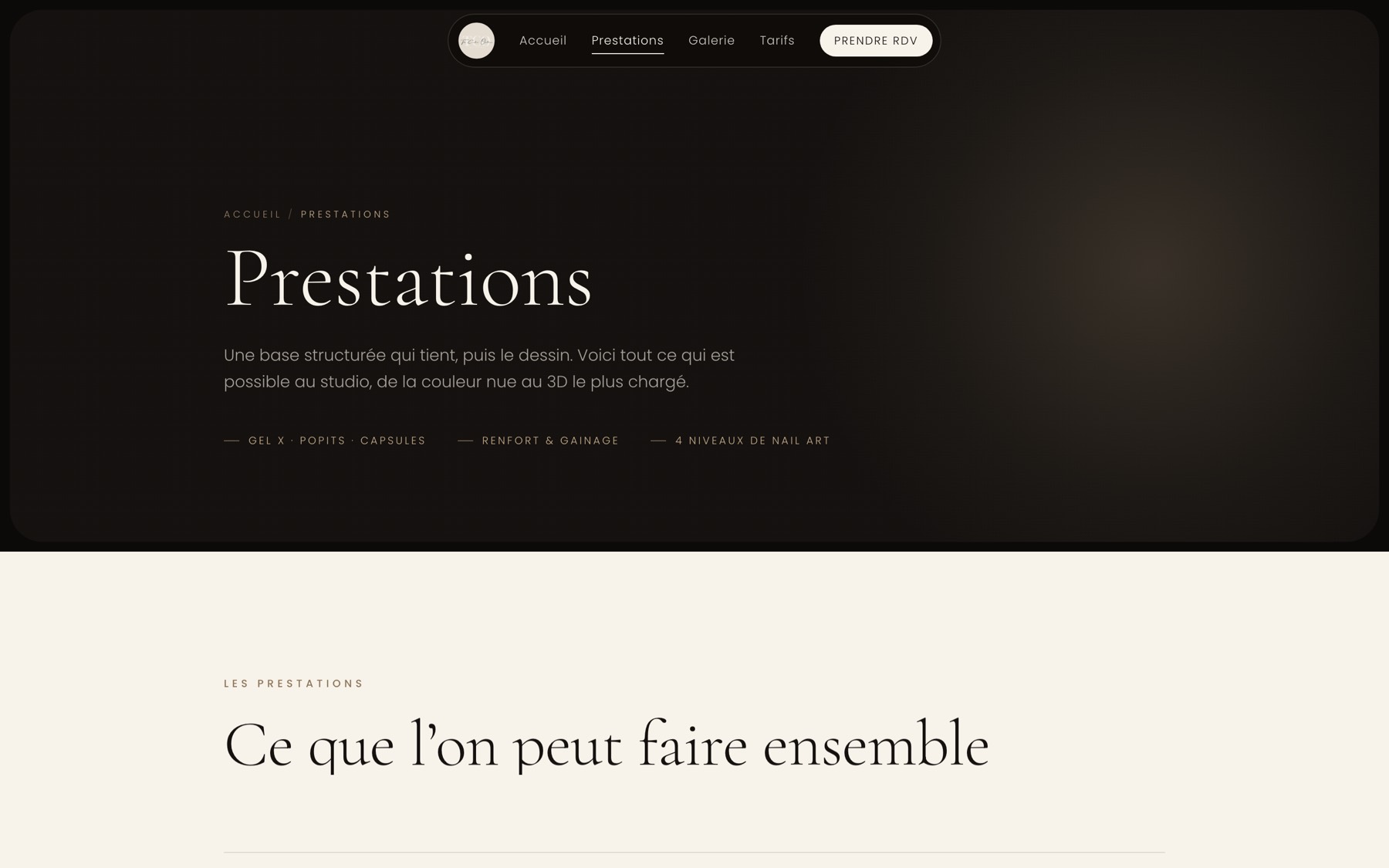 La page Prestations