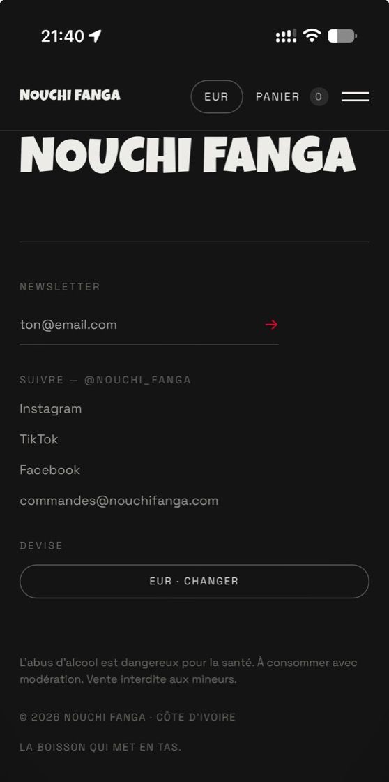 Nouchi Fanga sur téléphone : le pied de page