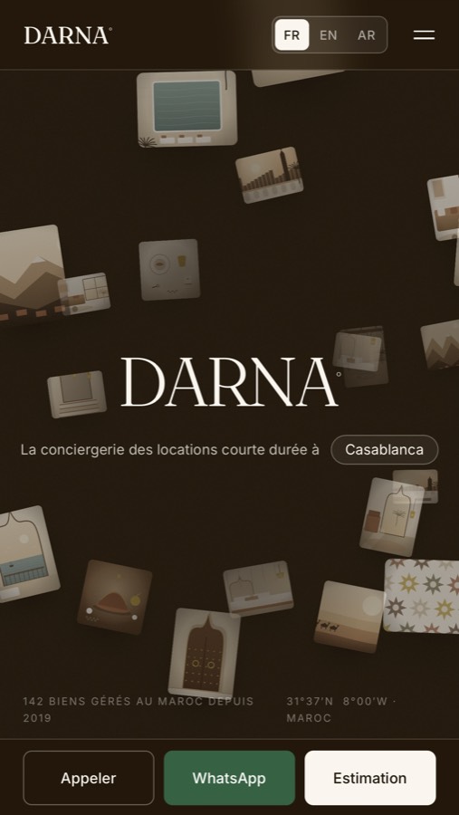 DARNA sur téléphone : la bannière et la barre d'actions du bas