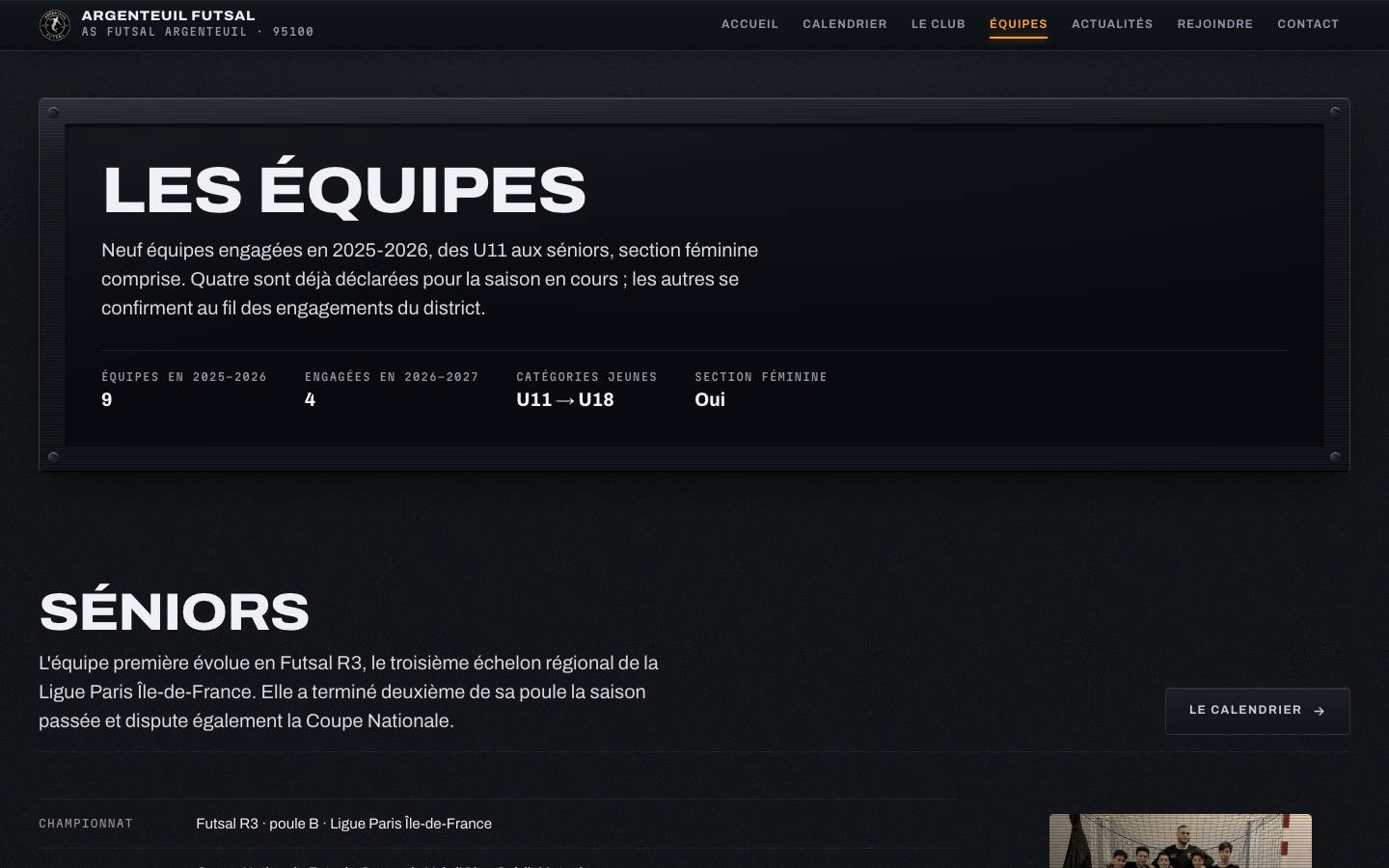 Page Équipes d'Argenteuil Futsal