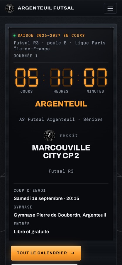 Argenteuil Futsal sur téléphone : le compte à rebours